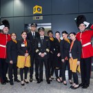 Air India Crew given traditional English welcome to Heathrow Terminal 2 (p)